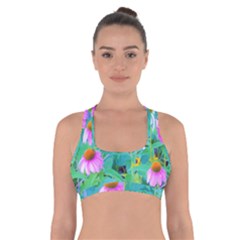 White And Purple Coneflowers And Yellow Rudbeckia Cross Back Sports Bra by myrubiogarden