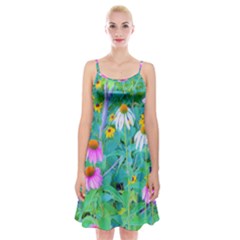 White And Purple Coneflowers And Yellow Rudbeckia Spaghetti Strap Velvet Dress