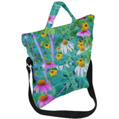 White And Purple Coneflowers And Yellow Rudbeckia Fold Over Handle Tote Bag by myrubiogarden