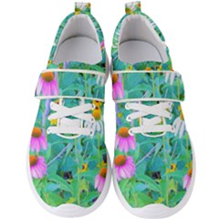 White And Purple Coneflowers And Yellow Rudbeckia Men s Velcro Strap Shoes by myrubiogarden