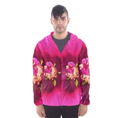 Deep Pink And Crimson Hibiscus Flower Macro Hooded Windbreaker (men)