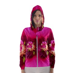 Deep Pink And Crimson Hibiscus Flower Macro Hooded Windbreaker (women)