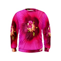 Deep Pink And Crimson Hibiscus Flower Macro Kids  Sweatshirt by myrubiogarden