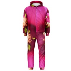 Deep Pink And Crimson Hibiscus Flower Macro Hooded Jumpsuit (men) 