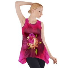 Deep Pink And Crimson Hibiscus Flower Macro Side Drop Tank Tunic by myrubiogarden