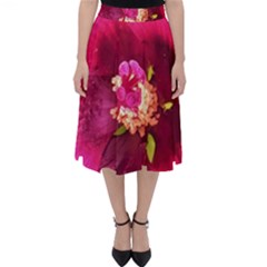 Deep Pink And Crimson Hibiscus Flower Macro Classic Midi Skirt by myrubiogarden