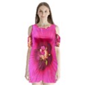 Deep Pink And Crimson Hibiscus Flower Macro Shoulder Cutout Velvet One Piece View1