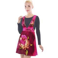 Deep Pink And Crimson Hibiscus Flower Macro Plunge Pinafore Velour Dress