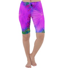 Psychedelic Purple Garden Milkweed Flower Cropped Leggings  by myrubiogarden