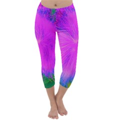 Psychedelic Purple Garden Milkweed Flower Capri Winter Leggings 