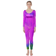 Psychedelic Purple Garden Milkweed Flower Long Sleeve Catsuit by myrubiogarden