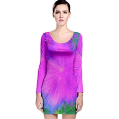 Psychedelic Purple Garden Milkweed Flower Long Sleeve Velvet Bodycon Dress