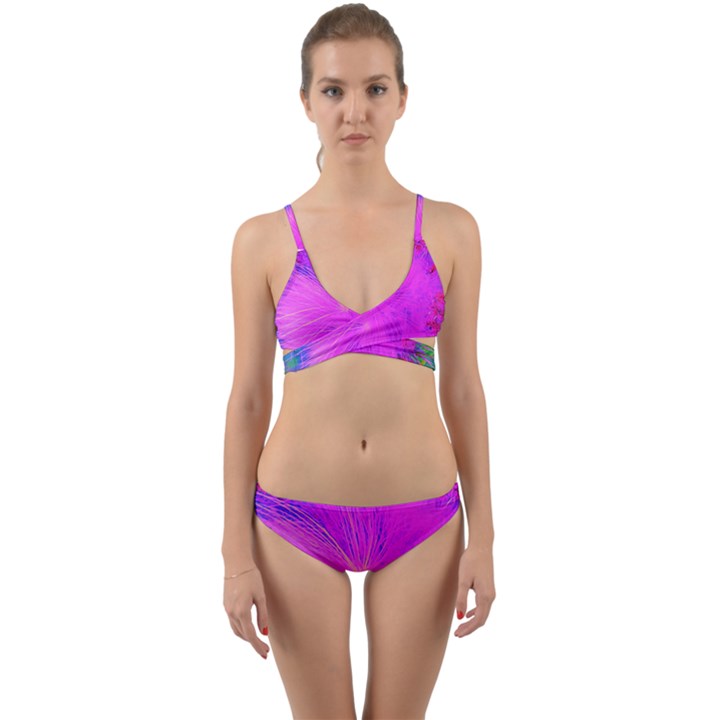 Psychedelic Purple Garden Milkweed Flower Wrap Around Bikini Set