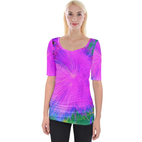 Psychedelic Purple Garden Milkweed Flower Wide Neckline Tee by myrubiogarden