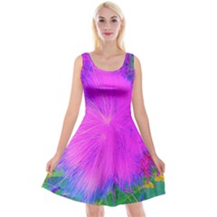 Psychedelic Purple Garden Milkweed Flower Reversible Velvet Sleeveless Dress