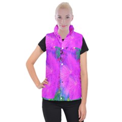 Psychedelic Purple Garden Milkweed Flower Women s Button Up Vest