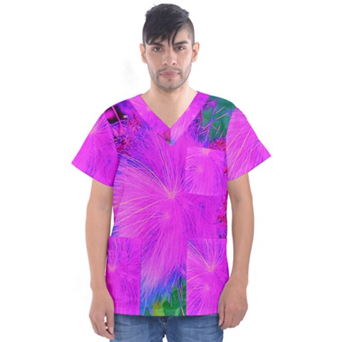 Psychedelic Purple Garden Milkweed Flower Men s V-neck Scrub Top by myrubiogarden