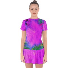 Psychedelic Purple Garden Milkweed Flower Drop Hem Mini Chiffon Dress by myrubiogarden