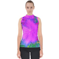 Psychedelic Purple Garden Milkweed Flower Mock Neck Shell Top by myrubiogarden