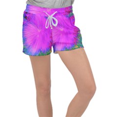 Psychedelic Purple Garden Milkweed Flower Women s Velour Lounge Shorts by myrubiogarden