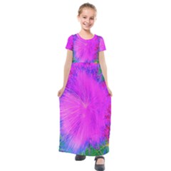 Psychedelic Purple Garden Milkweed Flower Kids  Short Sleeve Maxi Dress by myrubiogarden