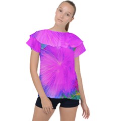 Psychedelic Purple Garden Milkweed Flower Ruffle Collar Chiffon Blouse