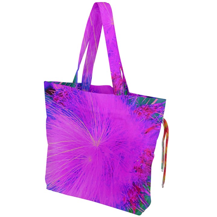 Psychedelic Purple Garden Milkweed Flower Drawstring Tote Bag