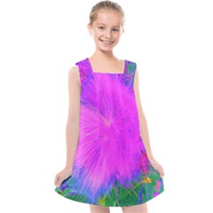 Psychedelic Purple Garden Milkweed Flower Kids  Cross Back Dress by myrubiogarden