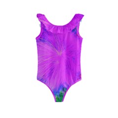 Psychedelic Purple Garden Milkweed Flower Kids  Frill Swimsuit