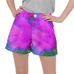 Psychedelic Purple Garden Milkweed Flower Stretch Ripstop Shorts by myrubiogarden