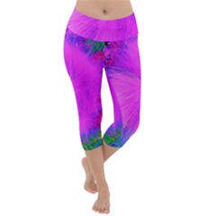 Psychedelic Purple Garden Milkweed Flower Lightweight Velour Capri Yoga Leggings by myrubiogarden