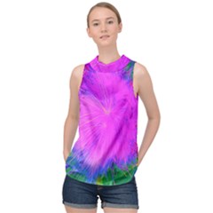 Psychedelic Purple Garden Milkweed Flower High Neck Satin Top