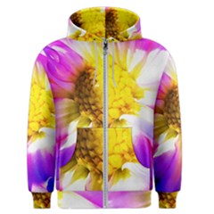 Purple, Pink And White Dahlia With A Bright Yellow Center Men s Zipper Hoodie