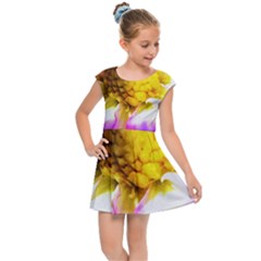 Purple, Pink And White Dahlia With A Bright Yellow Center Kids  Cap Sleeve Dress