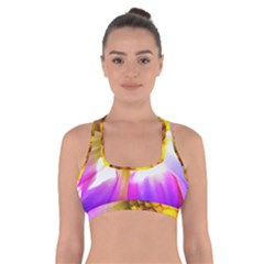 Purple, Pink And White Dahlia With A Bright Yellow Center Cross Back Sports Bra