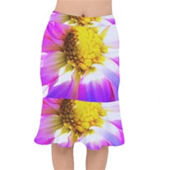 Purple, Pink And White Dahlia With A Bright Yellow Center Mermaid Skirt