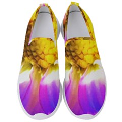 Purple, Pink And White Dahlia With A Bright Yellow Center Men s Slip On Sneakers