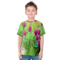 Impressionistic Purple Peonies With Green Hostas Kids  Cotton Tee View1