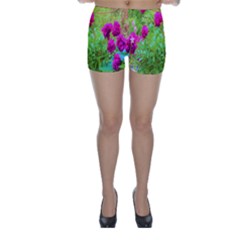 Impressionistic Purple Peonies With Green Hostas Skinny Shorts by myrubiogarden