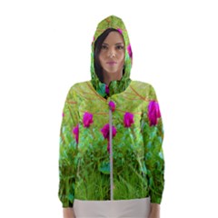 Impressionistic Purple Peonies With Green Hostas Hooded Windbreaker (women)