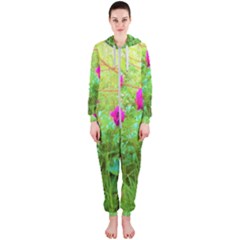 Impressionistic Purple Peonies With Green Hostas Hooded Jumpsuit (ladies) 