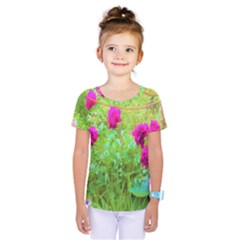 Impressionistic Purple Peonies With Green Hostas Kids  One Piece Tee