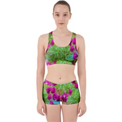 Impressionistic Purple Peonies With Green Hostas Work It Out Gym Set by myrubiogarden