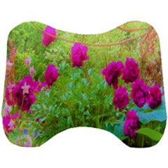 Impressionistic Purple Peonies With Green Hostas Head Support Cushion by myrubiogarden