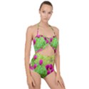 Impressionistic Purple Peonies With Green Hostas Scallop Top Cut Out Swimsuit View1