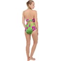 Impressionistic Purple Peonies With Green Hostas Scallop Top Cut Out Swimsuit View2