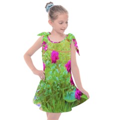 Impressionistic Purple Peonies With Green Hostas Kids  Tie Up Tunic Dress by myrubiogarden