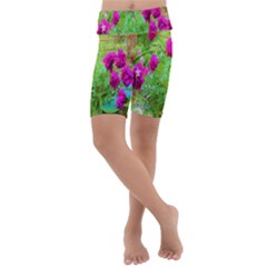 Impressionistic Purple Peonies With Green Hostas Kids  Lightweight Velour Cropped Yoga Leggings