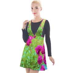 Impressionistic Purple Peonies With Green Hostas Plunge Pinafore Velour Dress