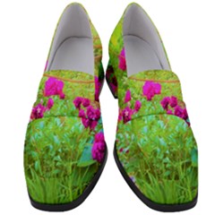 Impressionistic Purple Peonies With Green Hostas Women s Chunky Heel Loafers